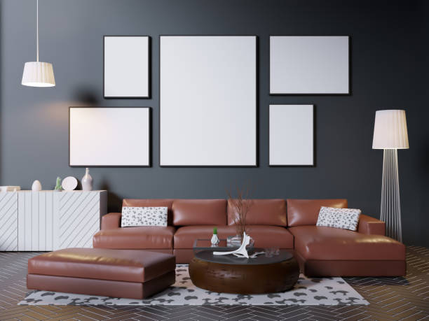 istock mock up poster frame in hipster interior background, Scandinavian style, 3D render, 3D illustration 950743534
