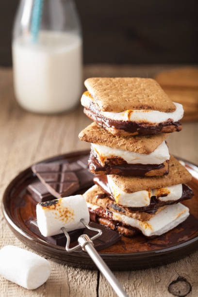 istock homemade marshmallow s'mores with chocolate on crackers 950743622