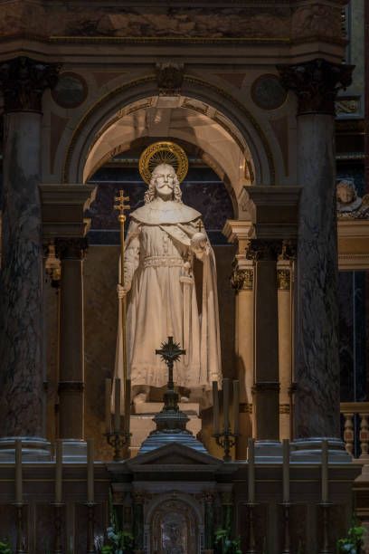 The wonderfull Saint Stephans Basilica in Budapest. Statue of Saint Stephan.