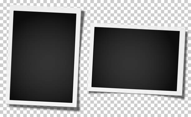 Set of two retro realistic vector photo frames, vertical and horizontal, placed on transparent background. Template photo design. Set of two retro realistic vector photo frames, vertical and horizontal, placed on transparent background. Template photo design. checked pattern photos stock illustrations