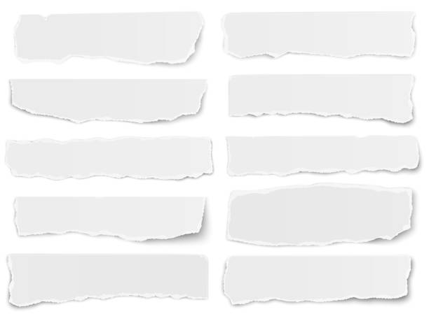 ilustrações, clipart, desenhos animados e ícones de conjunto de fragmentos de papel rasgado alongada isolado no fundo branco - newspaper headline