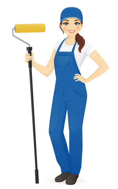 Vector illustration of Woman painter with roll