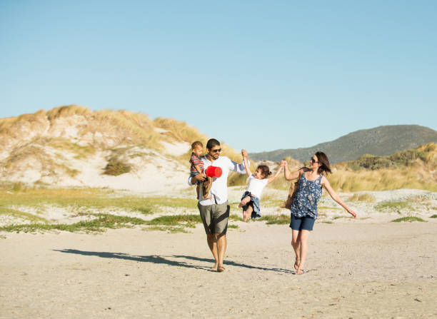 istock Beautiful family holding hands walking on the beach 950767482