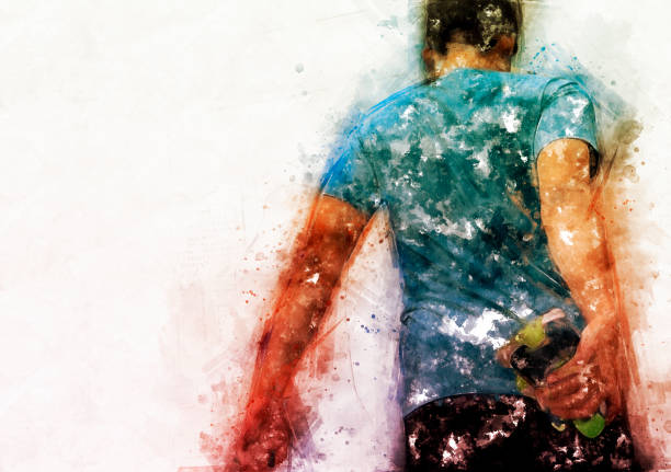 istock Abstract exercise man on watercolor painting on white background. 950767570