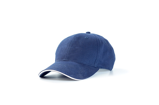 Blue fashion and baseball cap isolated on white background.