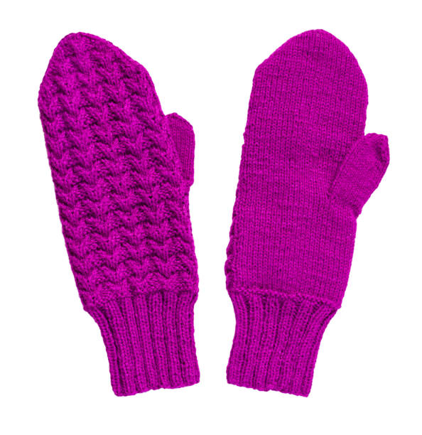 istock Violet knitted mittens isolated on a white background 950768338