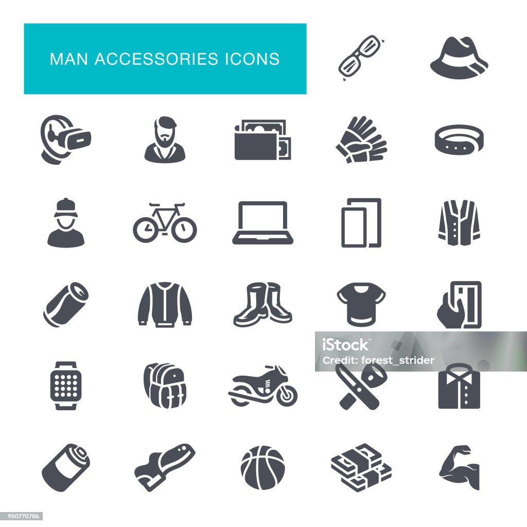 Man Accessories Icons Mens Casual Wear and Devices Icon Set Menswear stock vector