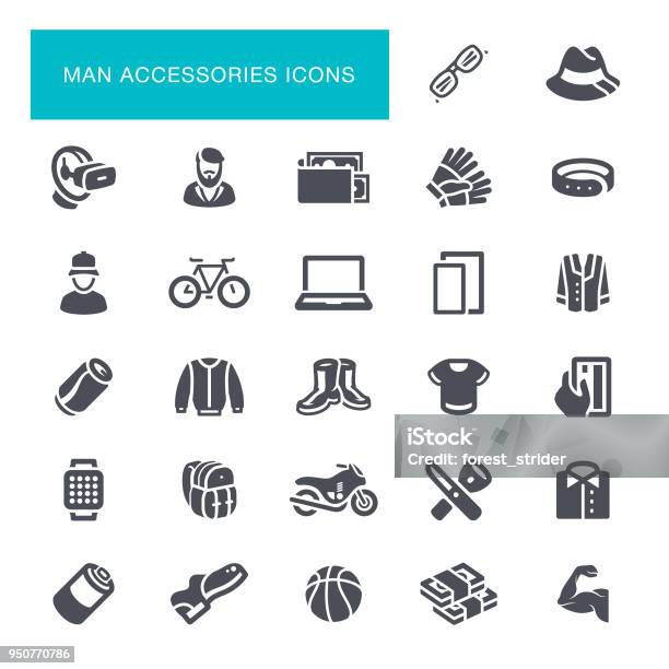 Man Accessories Icons Stock Illustration - Download Image Now - Menswear, Backpack, Baseball Cap