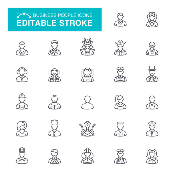 Business People Editable Stroke Icons Profession and Occupation, Avatar, People Editable Stroke Icon Set astronaut symbols stock illustrations