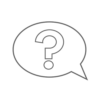 FAQ button. Question mark in speech balloon. Outline. Vector icon.