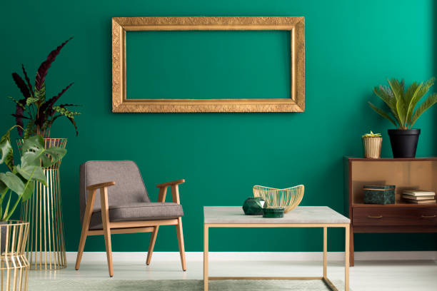 istock Wooden cabinet in green interior 950771888