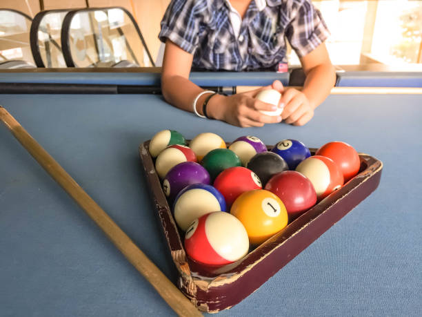 istock Snooker ball on the blue Snooker table at hotel 950772936