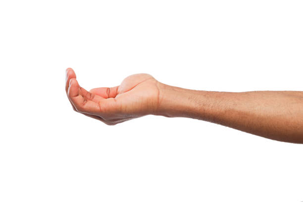 istock Man holding palm open isolated on white 950775700