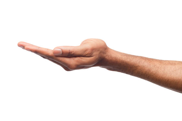 istock Black man holding palm open isolated on white 950775740