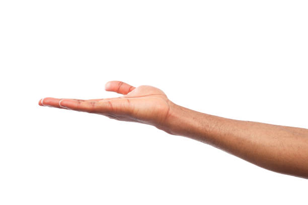 istock Man holding palm open isolated on white 950776188