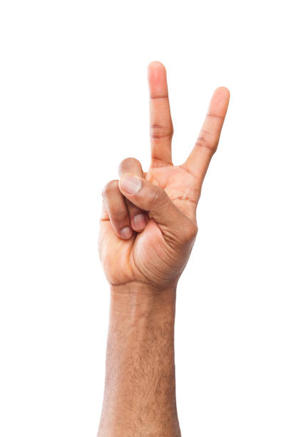 istock Black hand showing number two isolated 950776422
