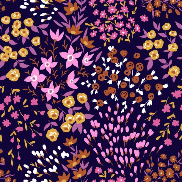 Vector illustration of Trendy seamless floral ditsy pattern. Fabric design with simple flowers. Vector seamless background. Garden pattern.
