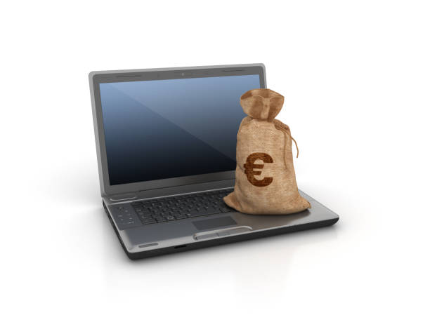 istock Computer Laptop with Euro Money Sack - 3D Rendering 950776872
