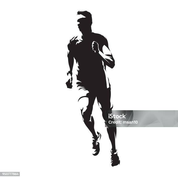 Running Homme Vue De Face Mode De Vie Sain Silhouette Vecteur Isolés Exécuter Athlétisme Vecteurs libres de droits et plus d'images vectorielles de Courir