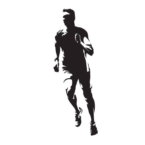 Running man, front view, healthy lifestyle,  isolated vector silhouette. Run, athletics Running man, front view, healthy lifestyle,  isolated vector silhouette. Run, athletics marathon icons stock illustrations