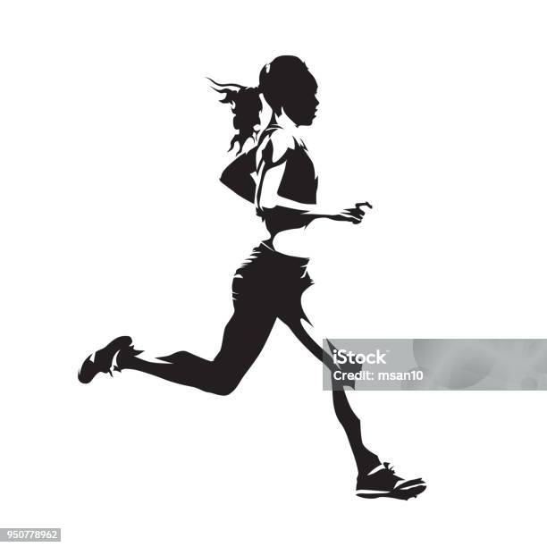 Running Woman Abstract Vector Silhouette Side View Stock Illustration - Download Image Now