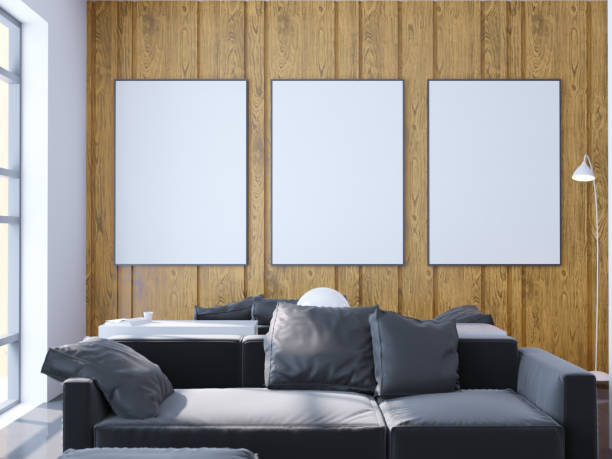 istock Bright concrete room with empty poster. Gallery, exhibition, advertising concept. Mock up, 3D illustration 950783046