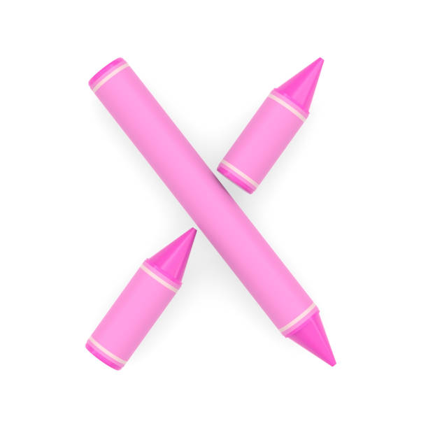 Pink wax crayon capital letter X on white background, 3D rendered font image for education and childish typography