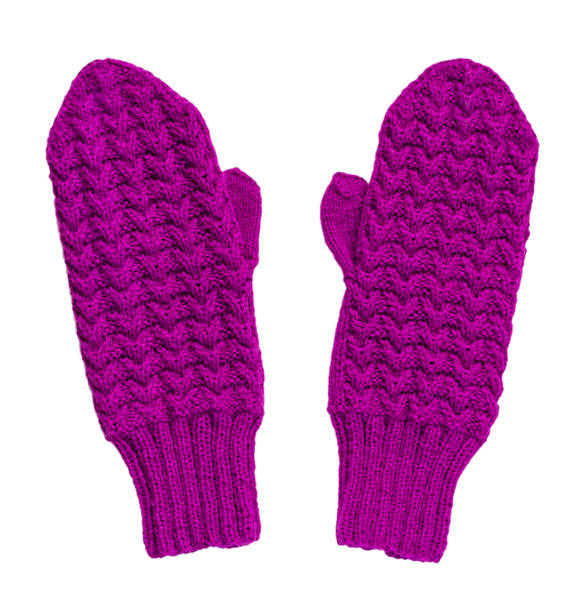istock Violet knitted mittens isolated on a white background 950792980