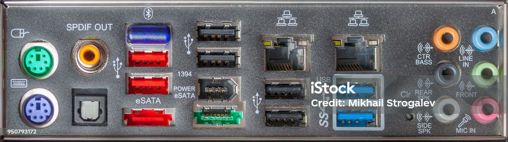 Rear Panel Computer Connectors As Background Stock Photo - Download ...