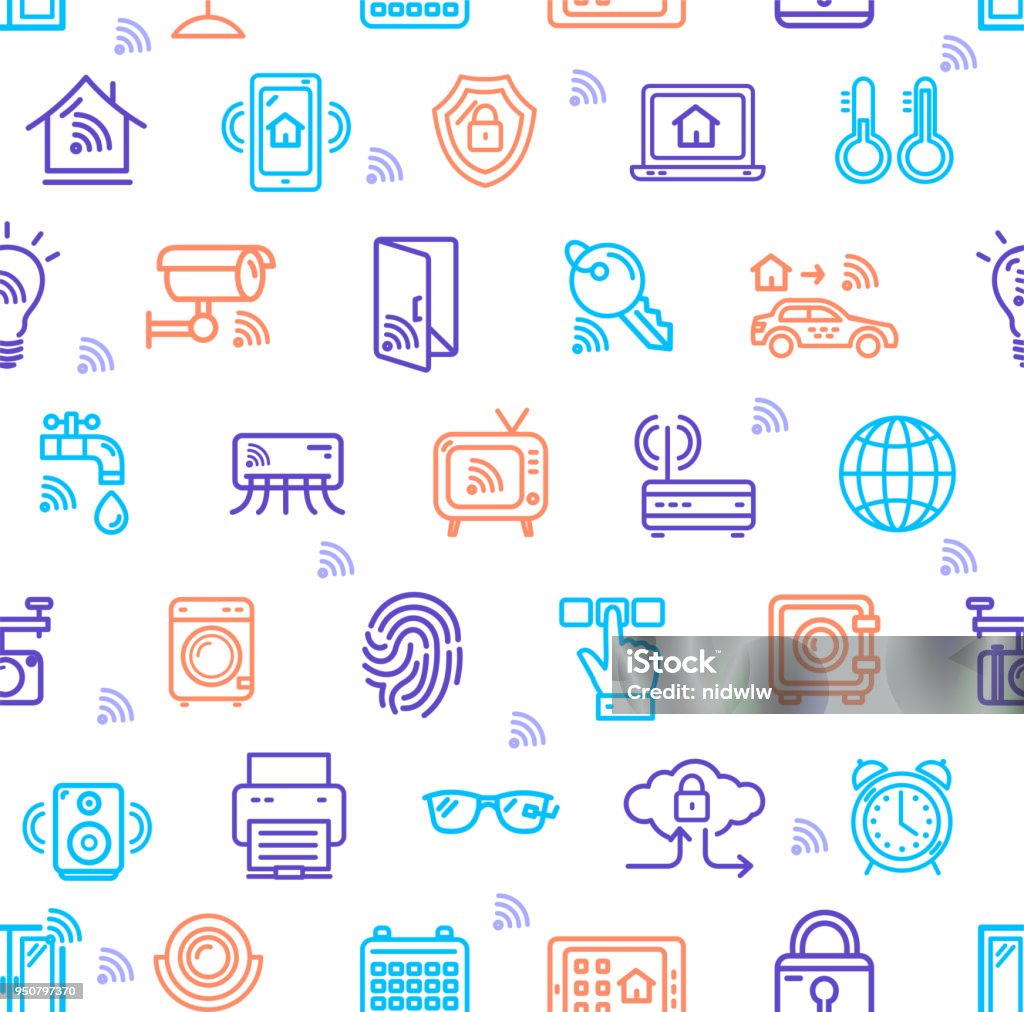 Smart Home Signs Seamless Pattern Background. Vector Smart Home Signs Seamless Pattern Background on a White for Web and App Internet of Things Concept. Vector illustration Appliance stock vector