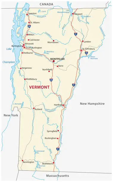 Vector illustration of vermont vector road map