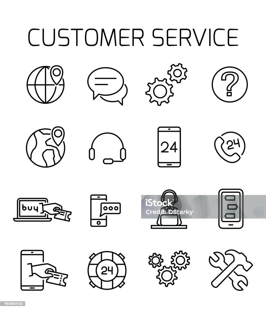 Customer service related vector icon set. Customer service related vector icon set. Well-crafted sign in thin line style with editable stroke. Vector symbols isolated on a white background. Simple pictograms. Icon Symbol stock vector