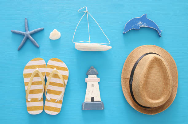 istock nautical, vacation and travel image with sea life style objects. Top view. 950801620