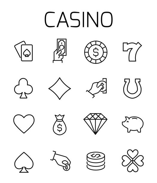 Casino related vector icon set. Casino related vector icon set. Well-crafted sign in thin line style with editable stroke. Vector symbols isolated on a white background. Simple pictograms. child gambling chip gambling poker stock illustrations