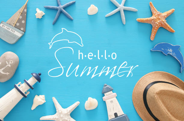 istock nautical, vacation and travel image with sea life style objects. Top view. 950806532