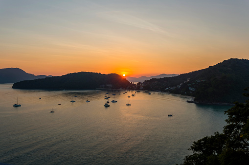 Sunset at Ao Yon Beach in Cape Panwa on Phuket Island, Thailand.