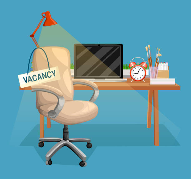 istock Composition with office chair and a sign vacant. Business hiring and recruiting concept. Vector illustration. Web site page and mobile app design element 950816740