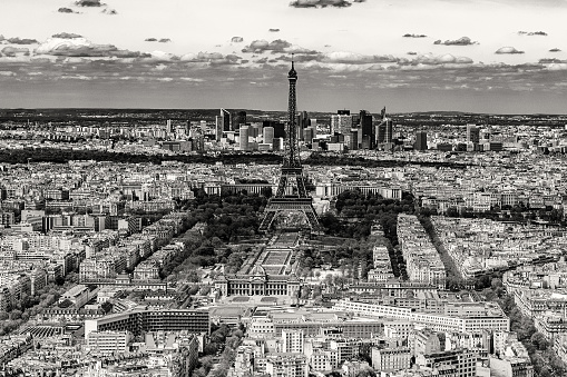 paris cityscape view panorama old style sepia black and white