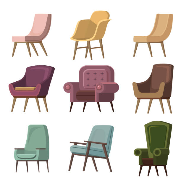 ilustrações, clipart, desenhos animados e ícones de conjunto de cadeira para usar na animação, ilustração, cena, plano de fundo, desenhos animados, etc. - furniture armchair design elegance