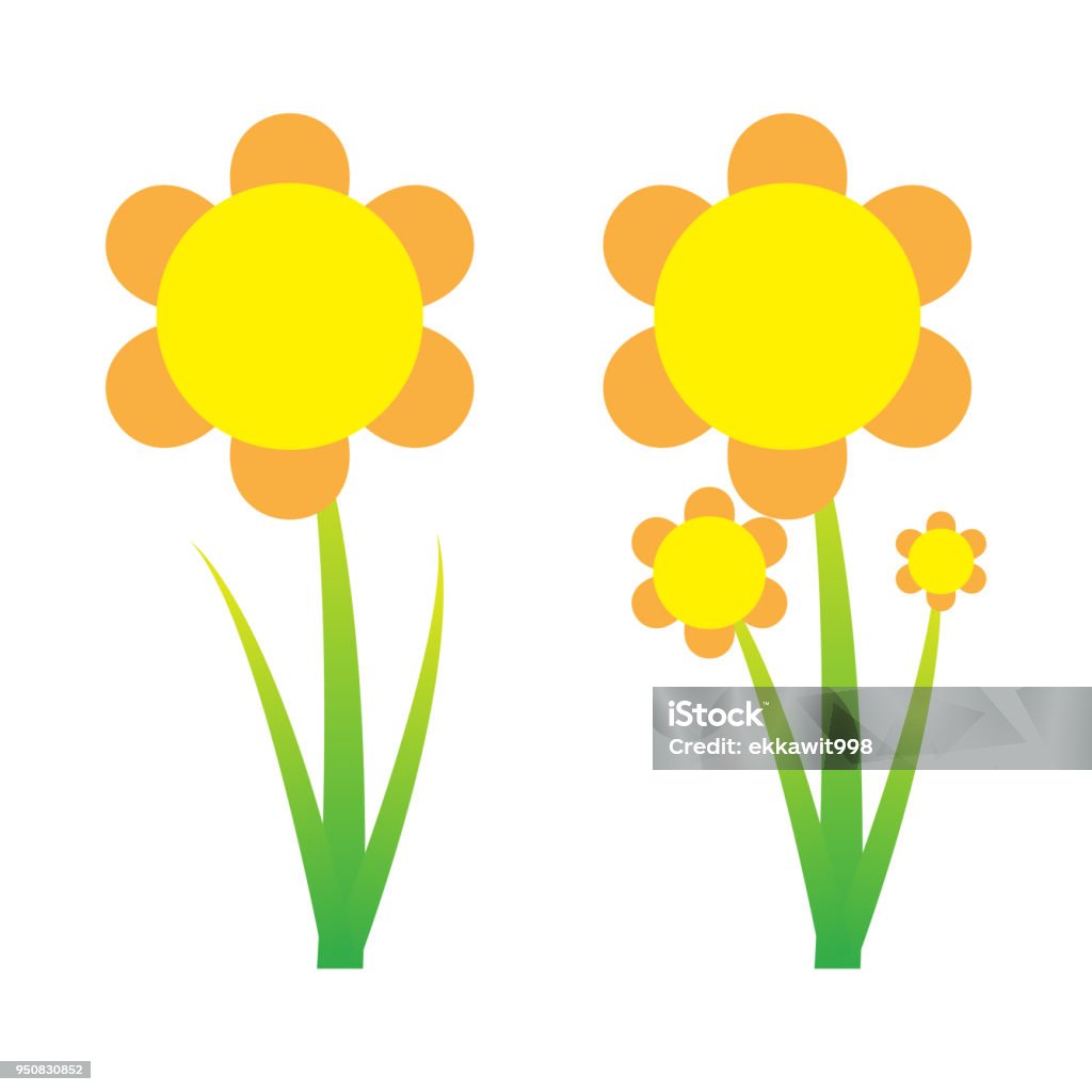 Sun flower. flat, floral, flower, garden, green, illustration, Cut Out stock vector