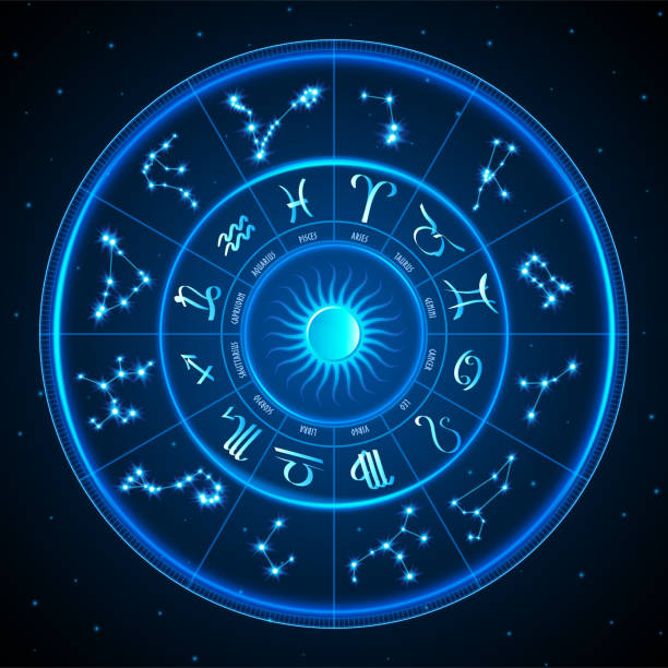 干支ホイール - 宇宙背景に干支と干支ホイール - fortune telling astrology sign wheel sun点のイラスト素材／クリップアート素材／マンガ素材／アイコン素材
