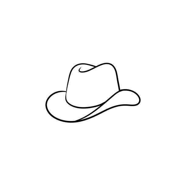 ilustrações, clipart, desenhos animados e ícones de ícone de esboço desenhado de mão do chapéu de cowboy - cowboy hat personal accessory equipment headdress