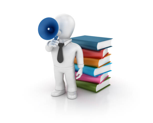 istock Stack of Books and Business Character with Megaphone - 3D Rendering 950832540