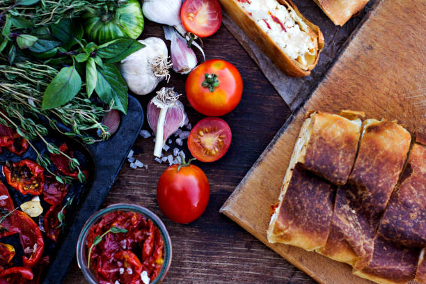 istock Strudel with cheese and sun-dried tomatoes. 950835652