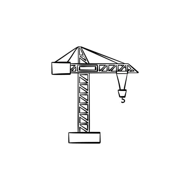 Vector illustration of Construction crane hand drawn sketch icon