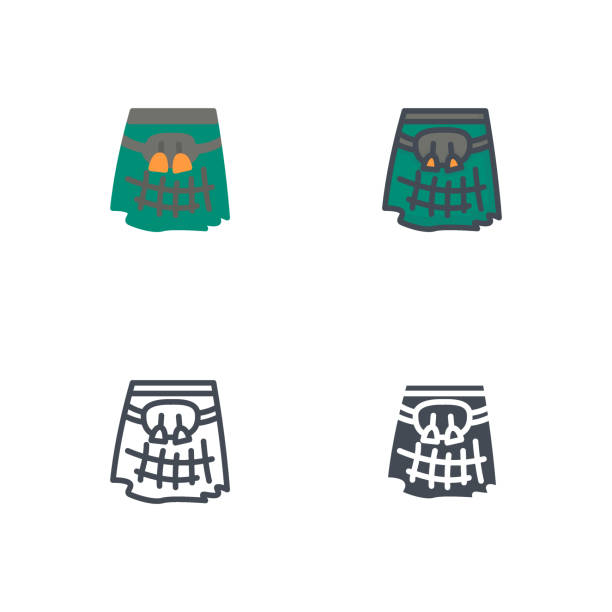 kilt kleidung symbol vektor flache farbige linie silhouette - underwear men shorts isolated stock-grafiken, -clipart, -cartoons und -symbole