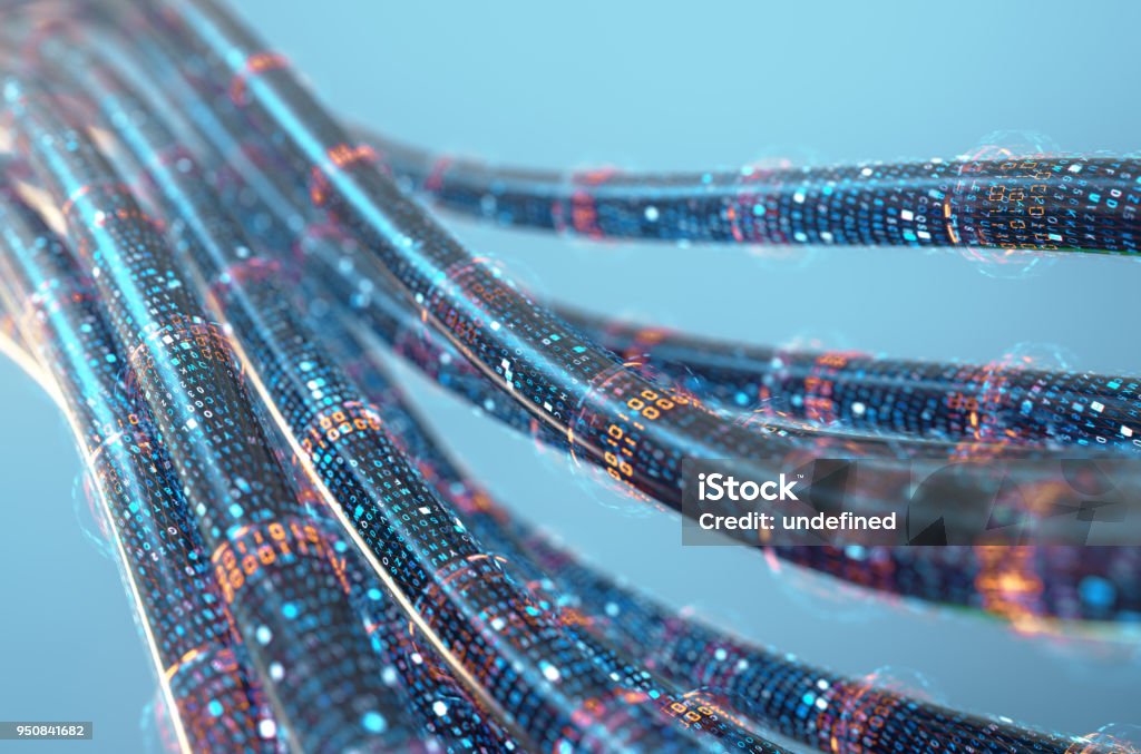 Concept image of cables and connections for data transfer in the digital world.3d rendering. Data Stock Photo