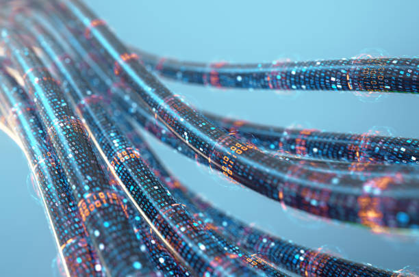 concept image of cables and connections for data transfer in the digital world.3d rendering. - stream imagens e fotografias de stock