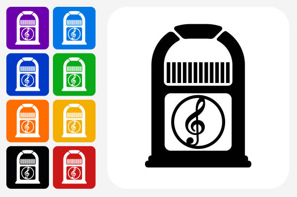 jukebox-symbol square buttonset - jukebox icon stock-grafiken, -clipart, -cartoons und -symbole