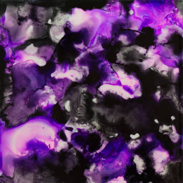 istock Square watercolor with purple, white and black galaxy splatter. 950844558